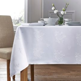 Cezanne White  Woven Rose Design Polyester Tablecloths (Pack of 5)